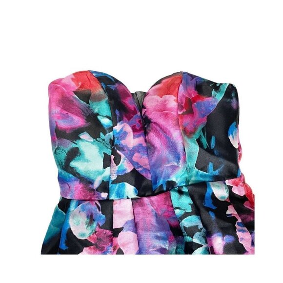 B. Darlin A-Line Formal Dress Black Pink Multicolor Floral Short Junior Size 5/6 - Picture 4 of 7